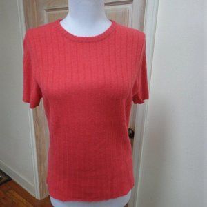 ABSINTHE Heather Coral Color 100% Cashmere Round Neck Short Sleeve Top Size: L